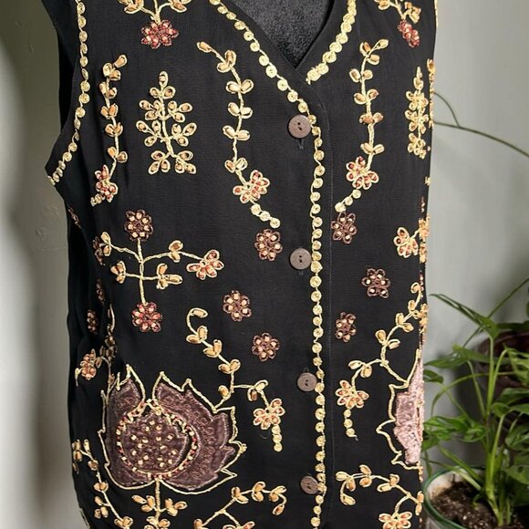 Carole Little Embellished Sleeveless Vest VTG SZ 6 WhimsyGoth Officewear Boho Hi - Picture 1 of 9